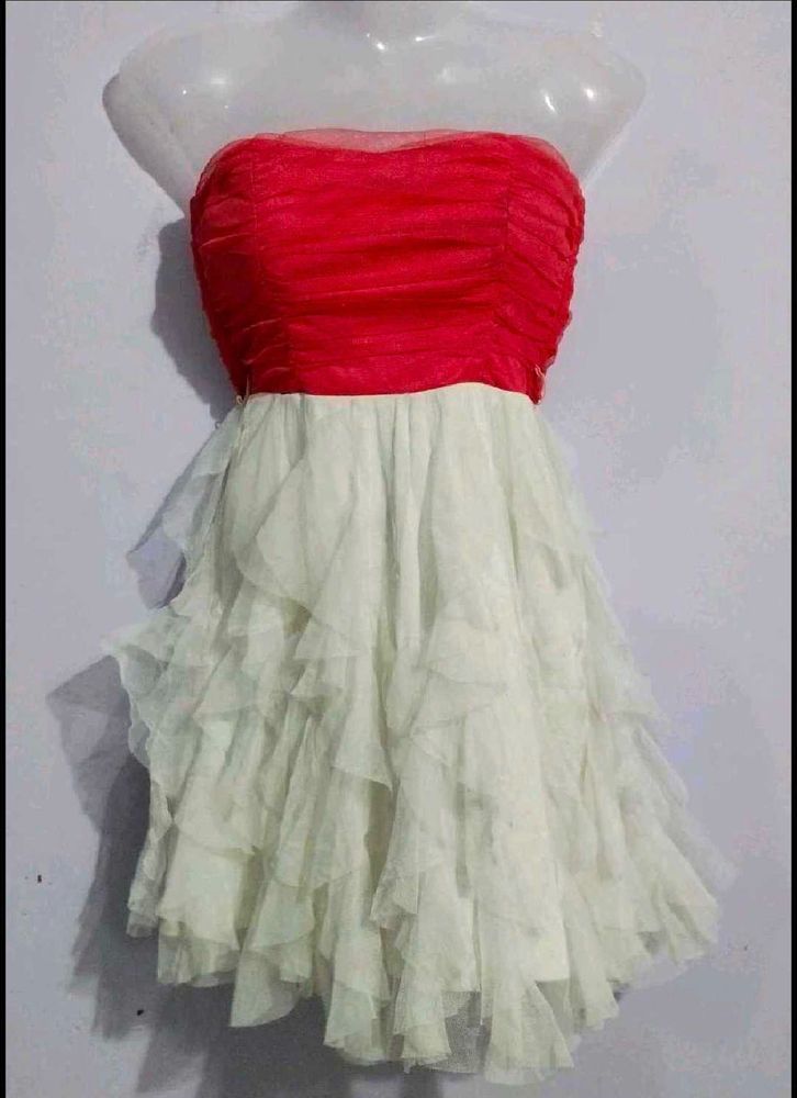 Chic Strapless Red &amp; White Dress