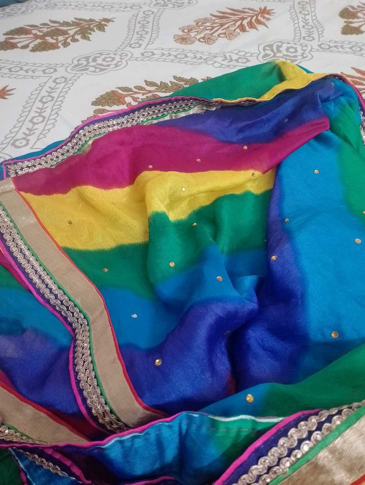 Vibrant Rainbow chiffon Saree