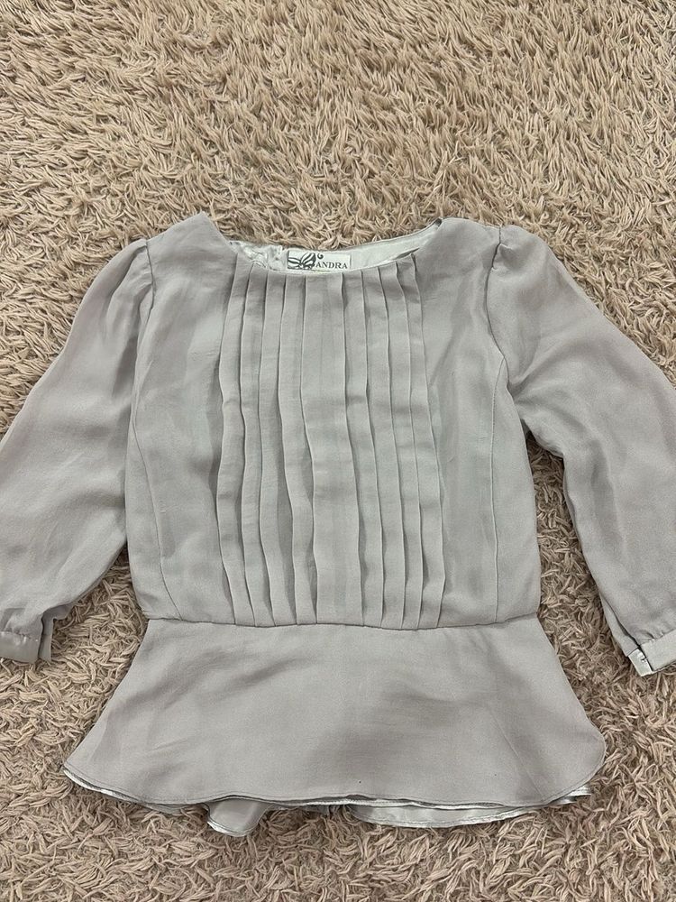 Elegant Pleated Grey Blouse