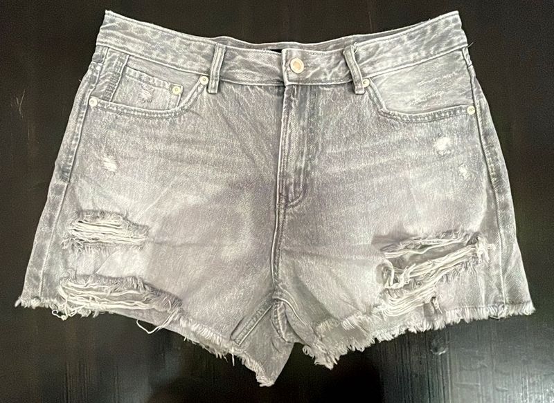 Grey Distressed Denim Shorts
