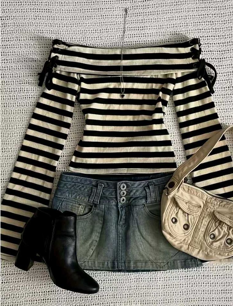 stripe y2k off shoulder top