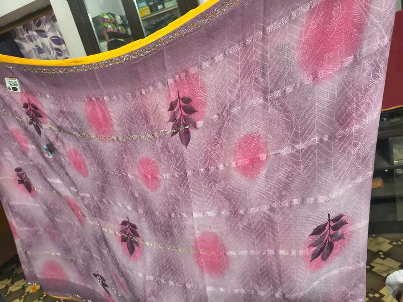 New Beautiful Purple Saree with Pink Motifs