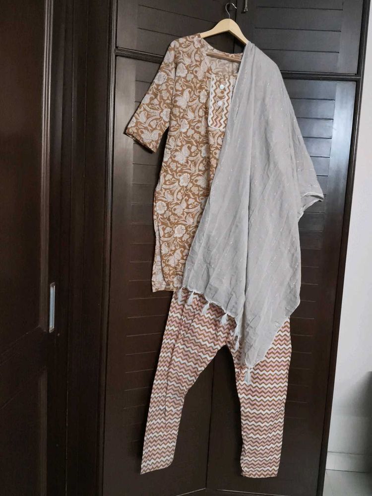 Cotton Printed Kurta Set with Dupatta