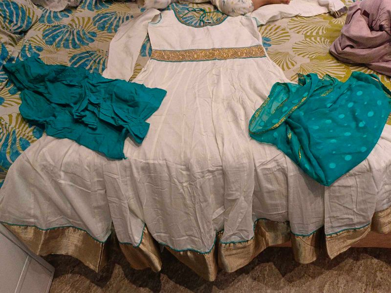 pure cotton Elegant White Anarkali Suit