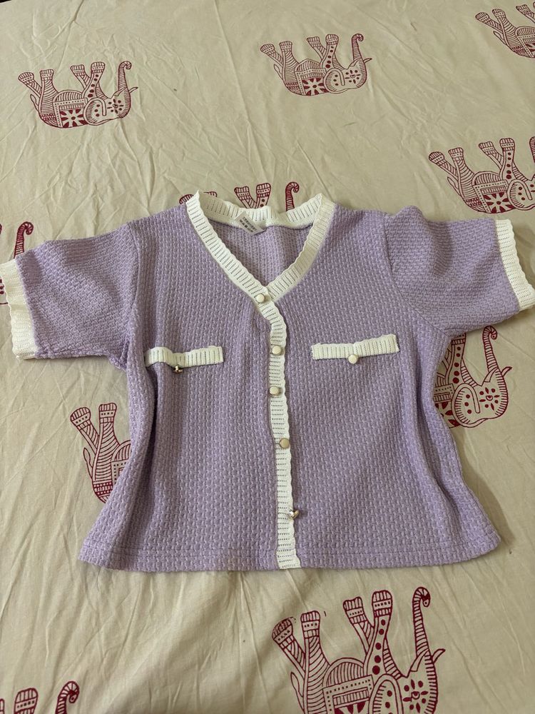 Lilac Button-Up Knit Top