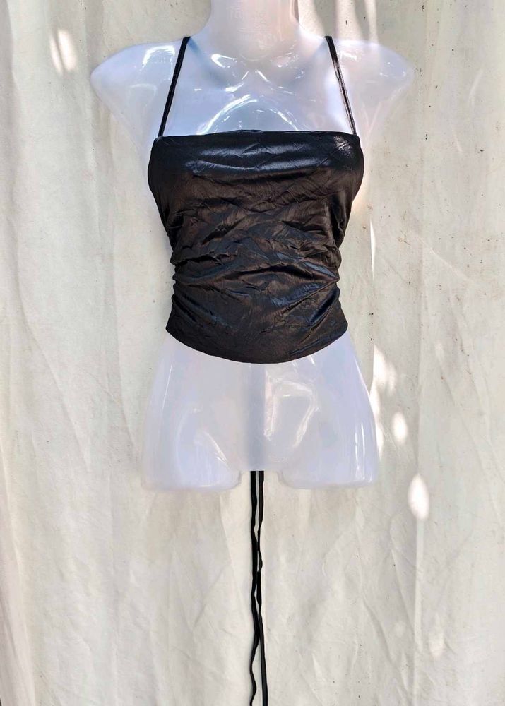 39209. Chic Ruched Black Cami Top