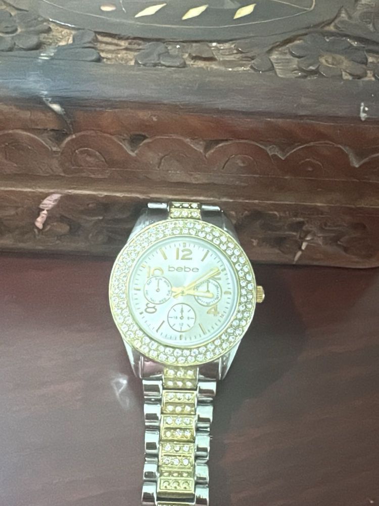 Bebe Rhinestone Two-Tone Watch