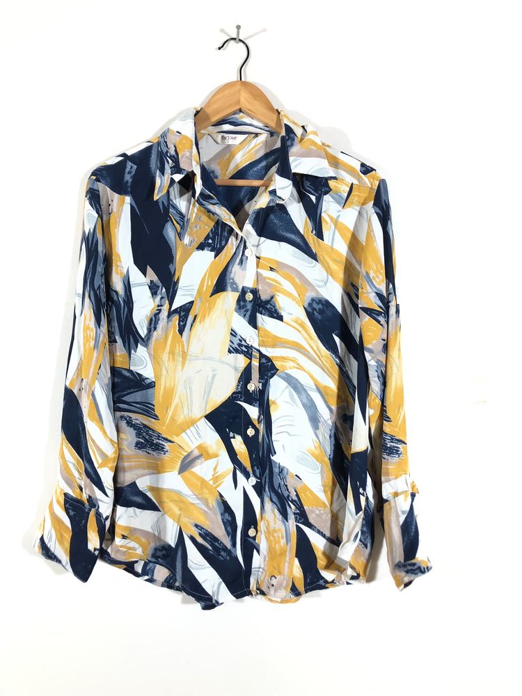 Retro Abstract Print Button-Up Shirt