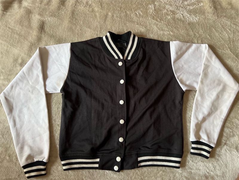 Varsity Bomber Jacket Black White