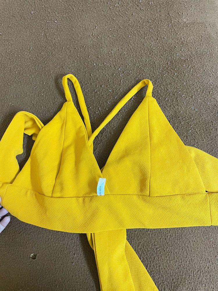 Mustard Colour Cami Top With Knot Tie At Back
