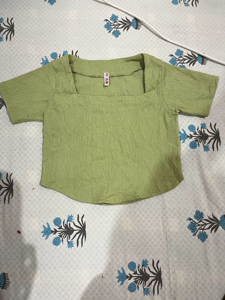 Chic Square Neck Textured Cropped Top