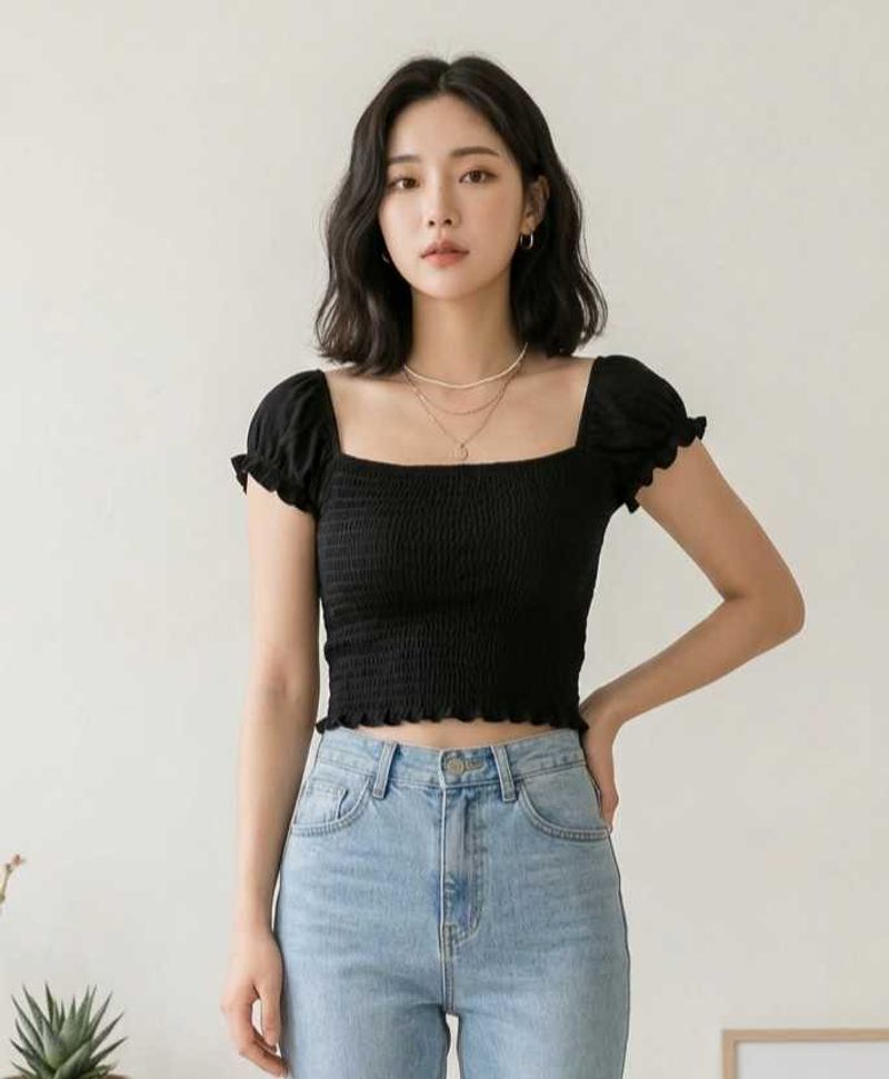 Chic Smocked Square Neck Crop Top