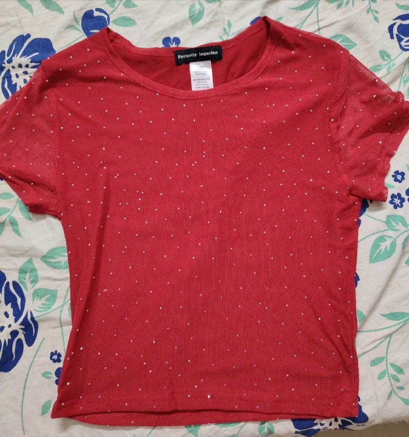Sparkly Red Mesh Top