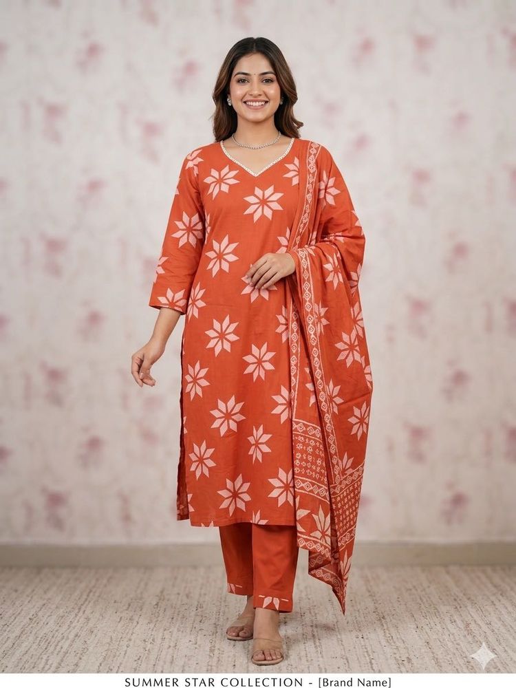 (Combo)Orange Floral Print Kurta Set &amp; yellow flor