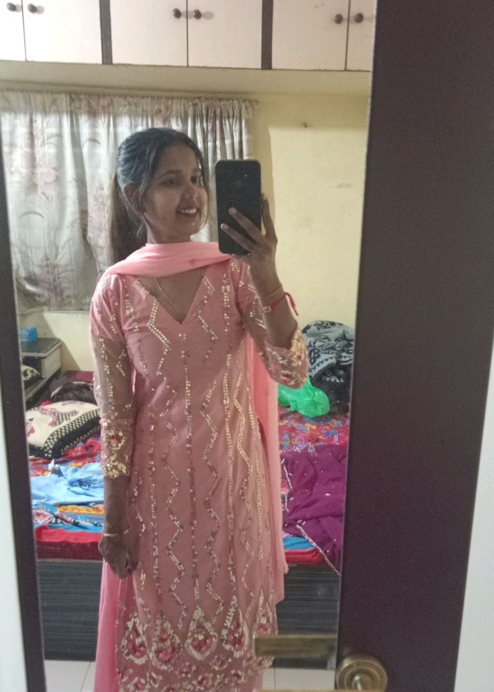 Pakistani Net Suit Set With Palazzo And Duptaa
