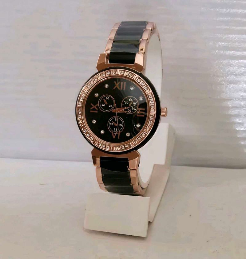 Elegant Rose Gold &amp; Black Watch