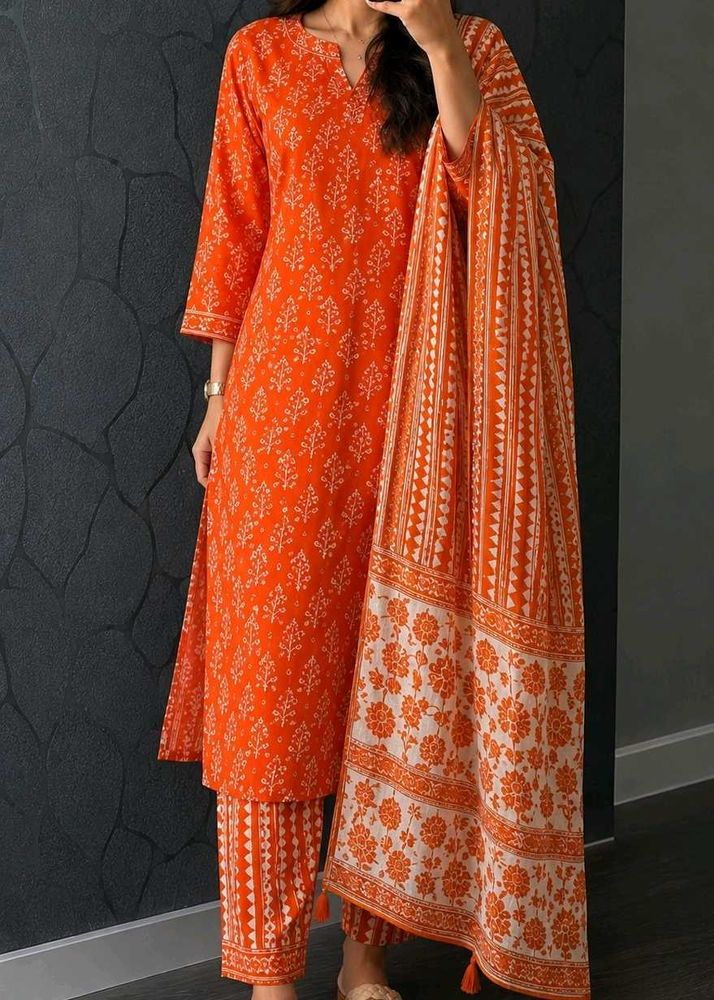 Orange Printed Kurta Set