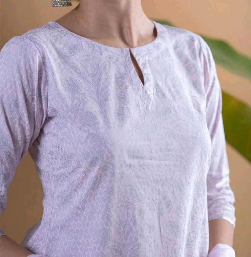 Elegant pink Printed Kurta with palazzos and dupat