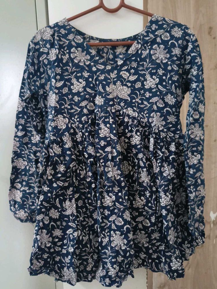 Blue Floral Print Kurta