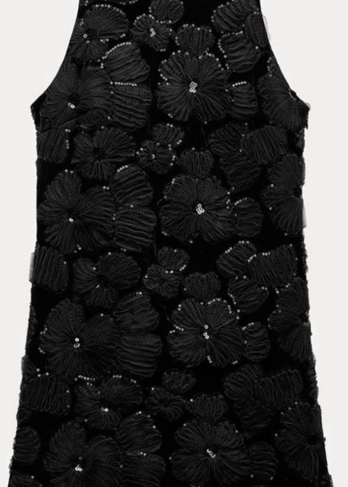 Black Floral Embellished Mini Dress