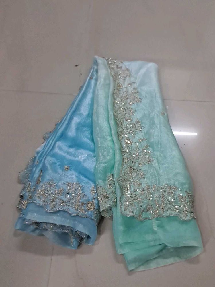 Stunning Blue &amp; Teal Ombre Saree