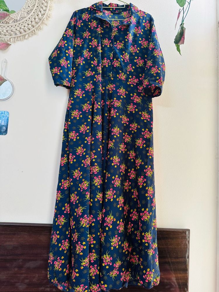 Navy blue Floral Print Maxi Dress