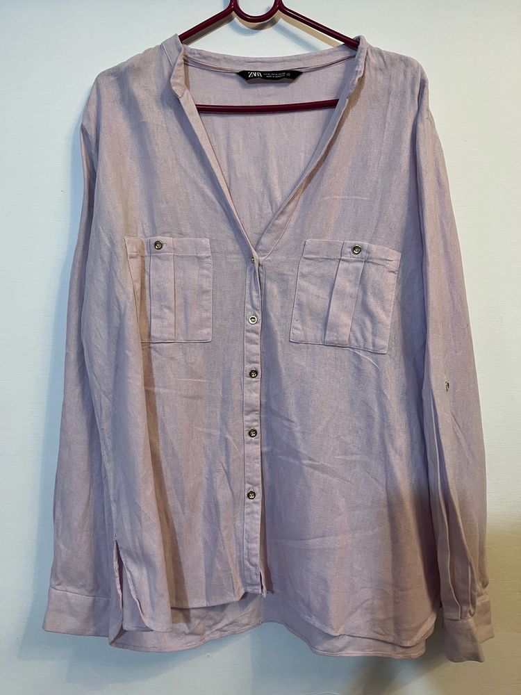 Zara  Linen Blend Button-Up Shirt
