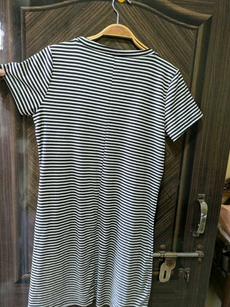 Black &amp; White Striped Ribbed Dress