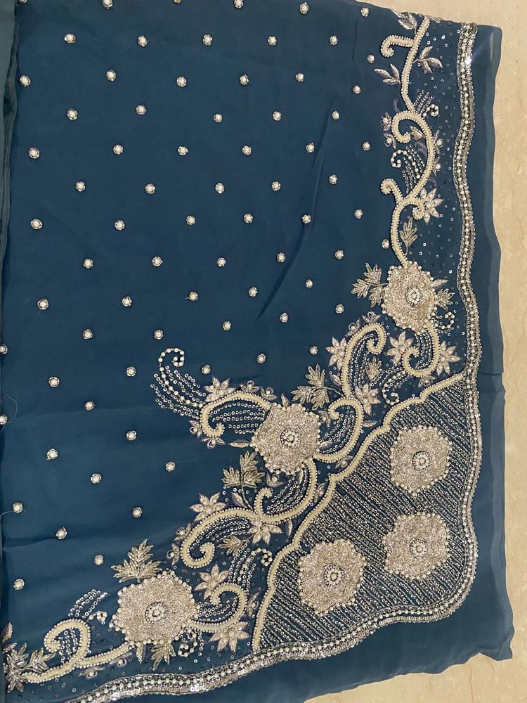 SALE!! Royal Pearl Beaded Embellished Grey Saree