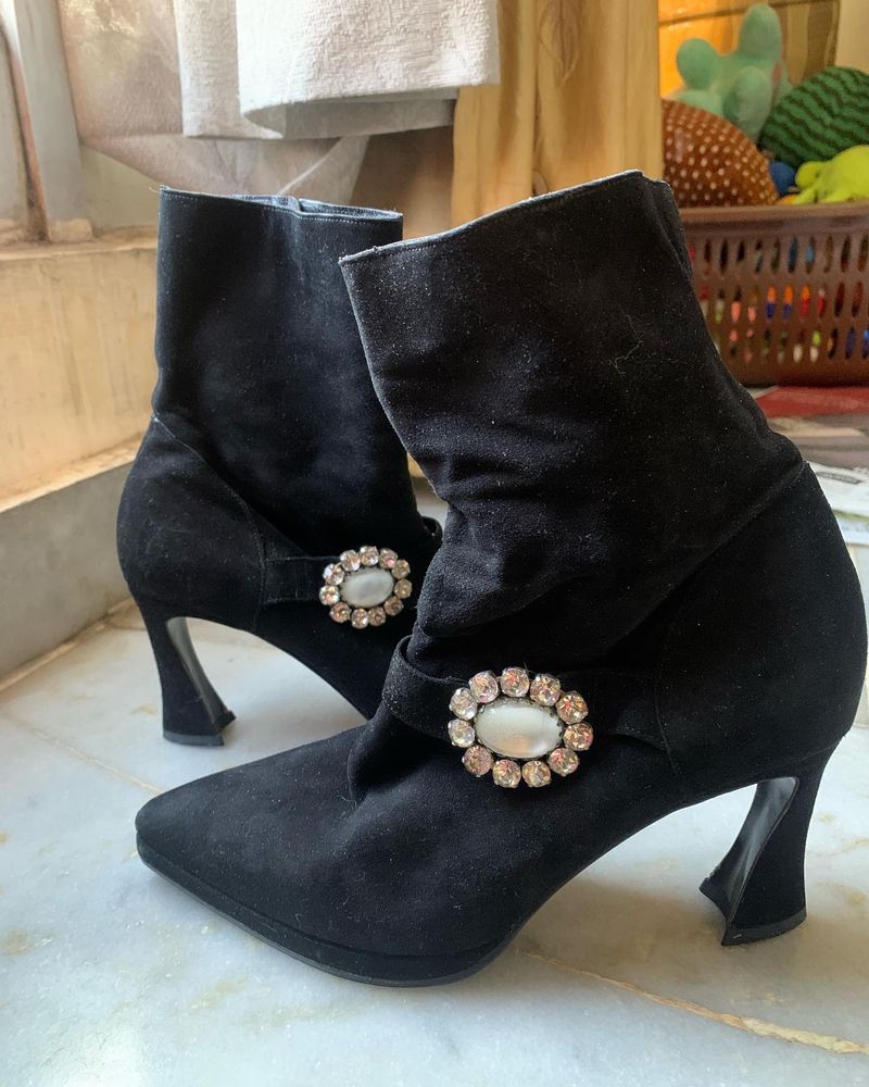 Vintage Suede Jewelled Boots
