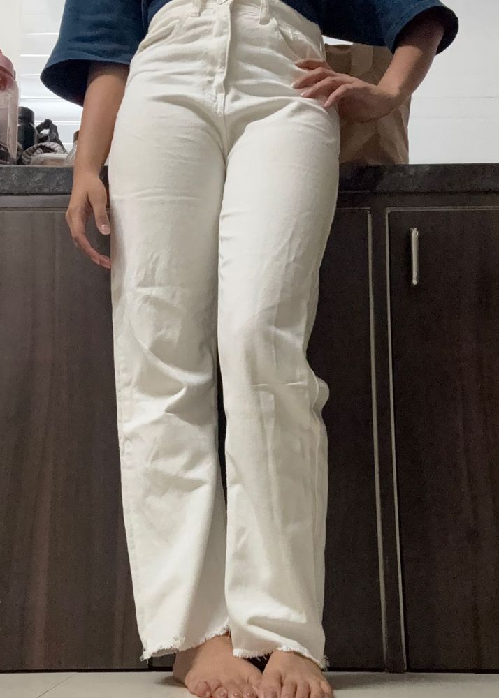 Cream Wide Leg Jeans