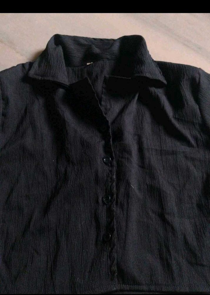 Classic Black Textured Blouse