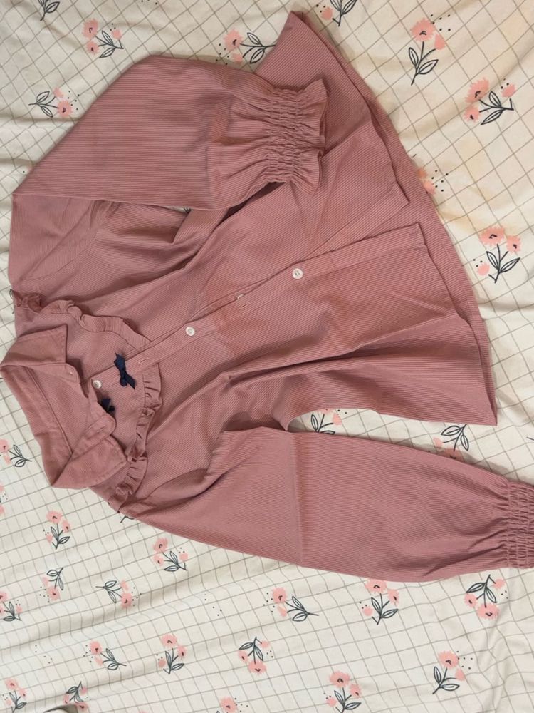 Pink Ruffled Neck Blouse