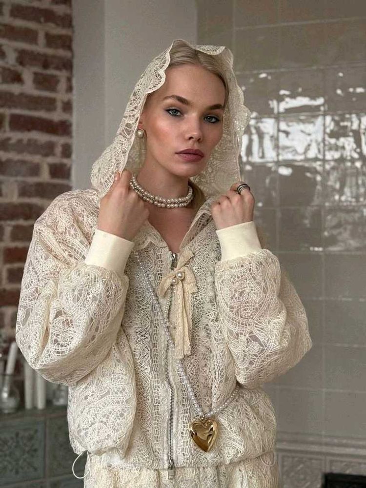 Imported white Lace Hoodie jacket with crystals🔮