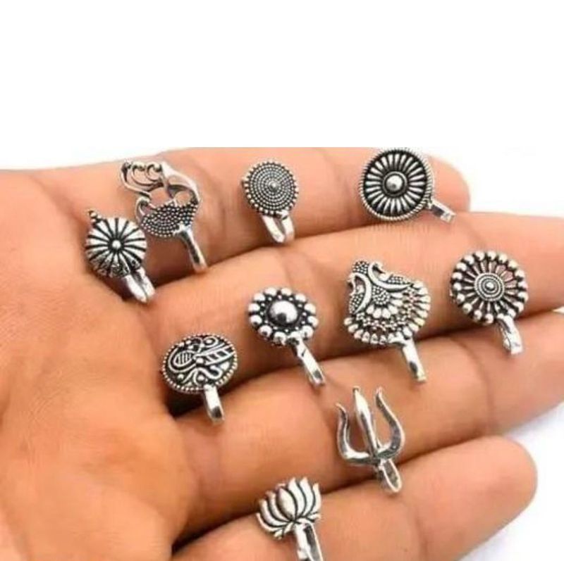 Oxidised Silver Nose Pins Set of 4(Random)