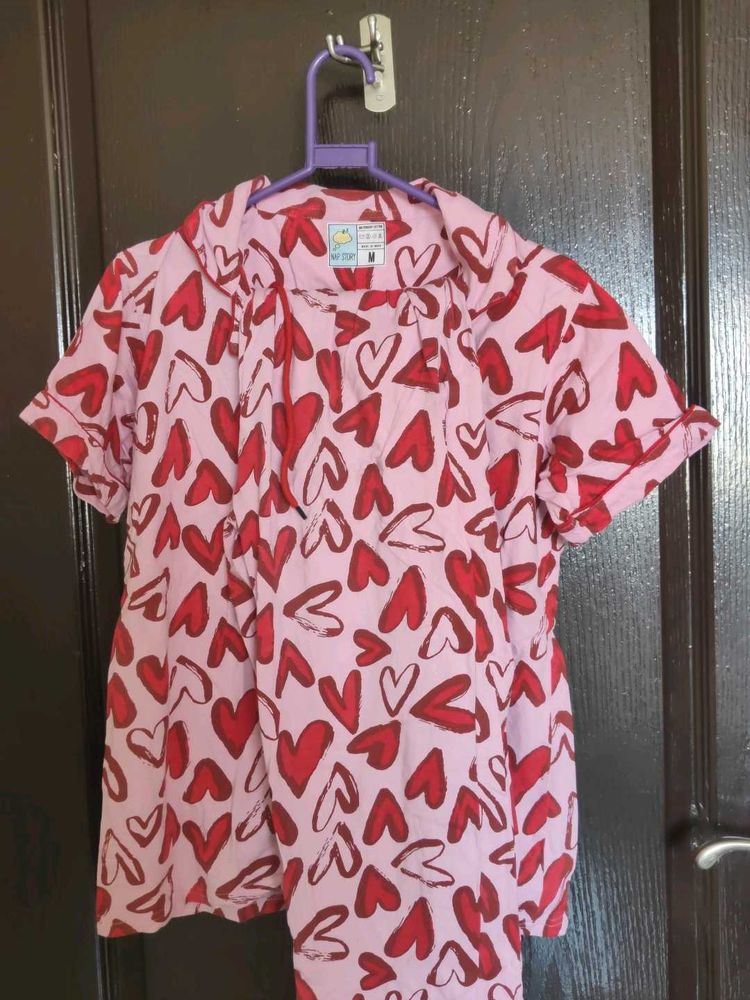 Cute Heart Print Pajama Set