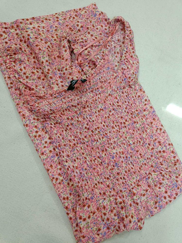Pink Floral Smocked Dress