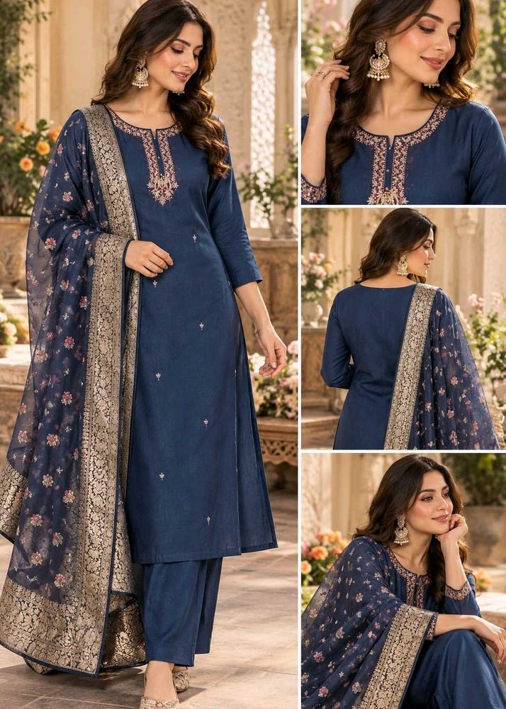 Elegant Blue Embroidered Kurta Set with Dupatta