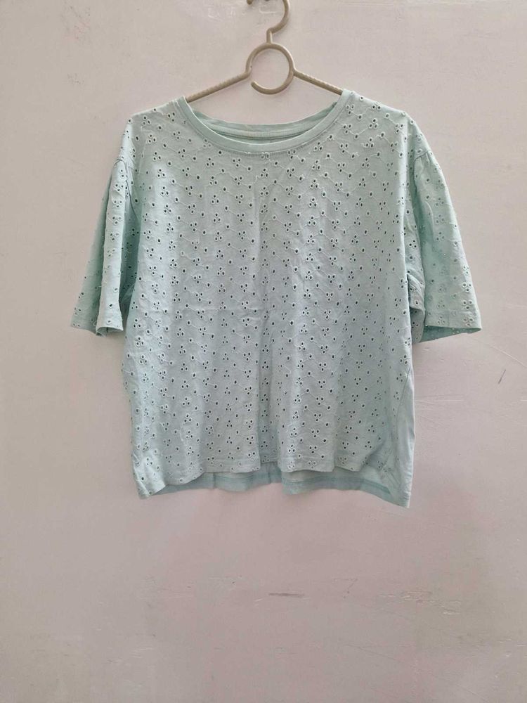 Cute Light Blue Eyelet Top