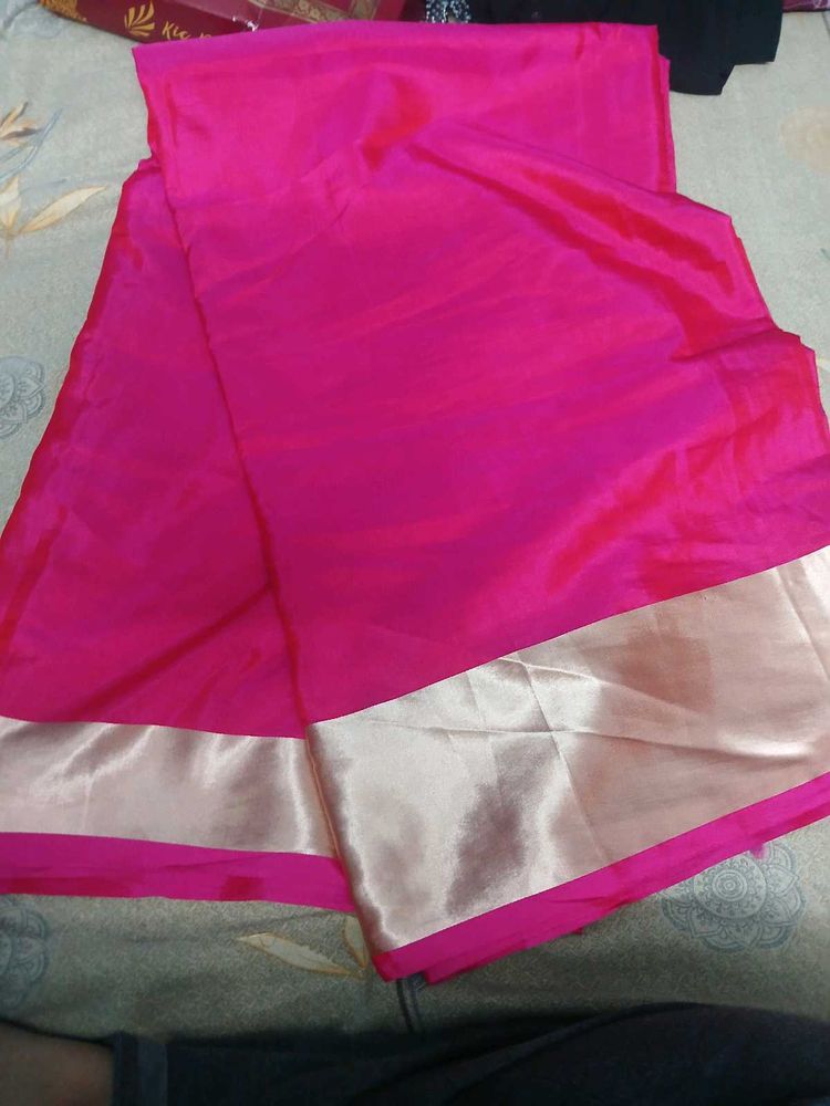 Vibrant Pink Silk Saree with blouse piece