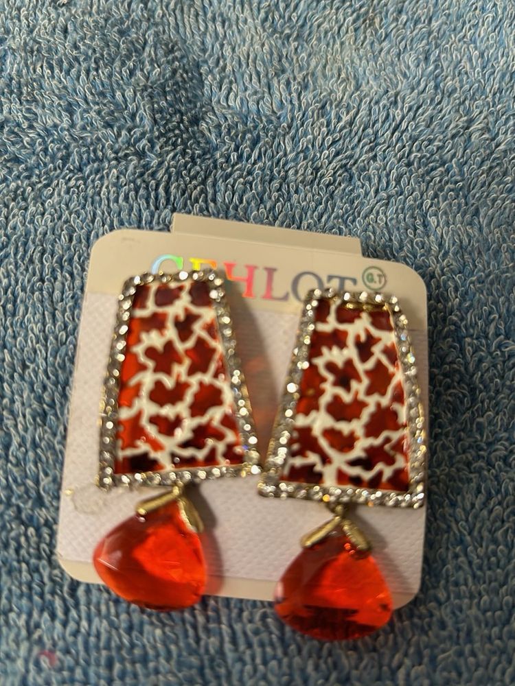 Lovely Rust orange &amp; White Designer Earrings
