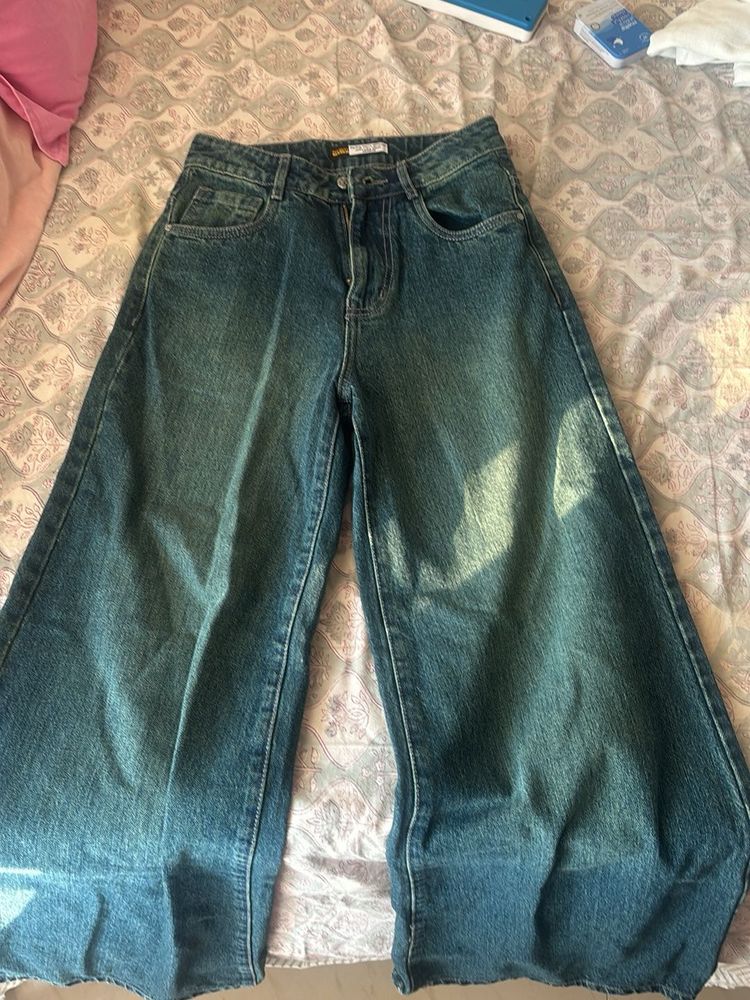 Wide Leg Blue Denim Jeans