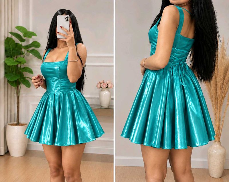 Stunning Teal Satin A-Line Dress