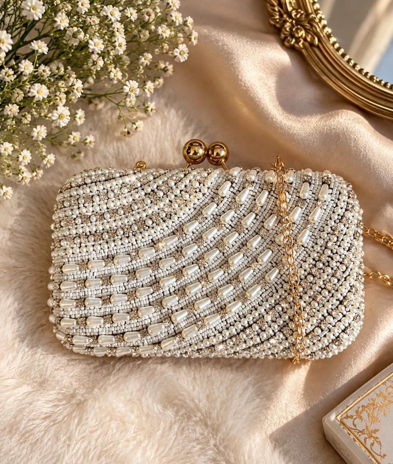 Embellished Clutch Bag with Pearls