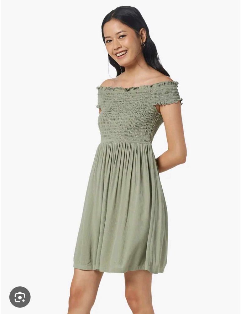 Smocked Off-Shoulder Mini Dress