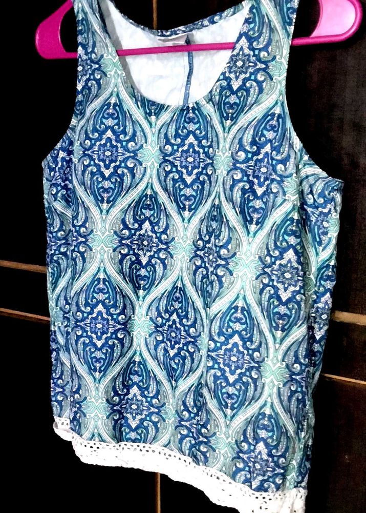 Boho Print Tank Top with Lace Trim
