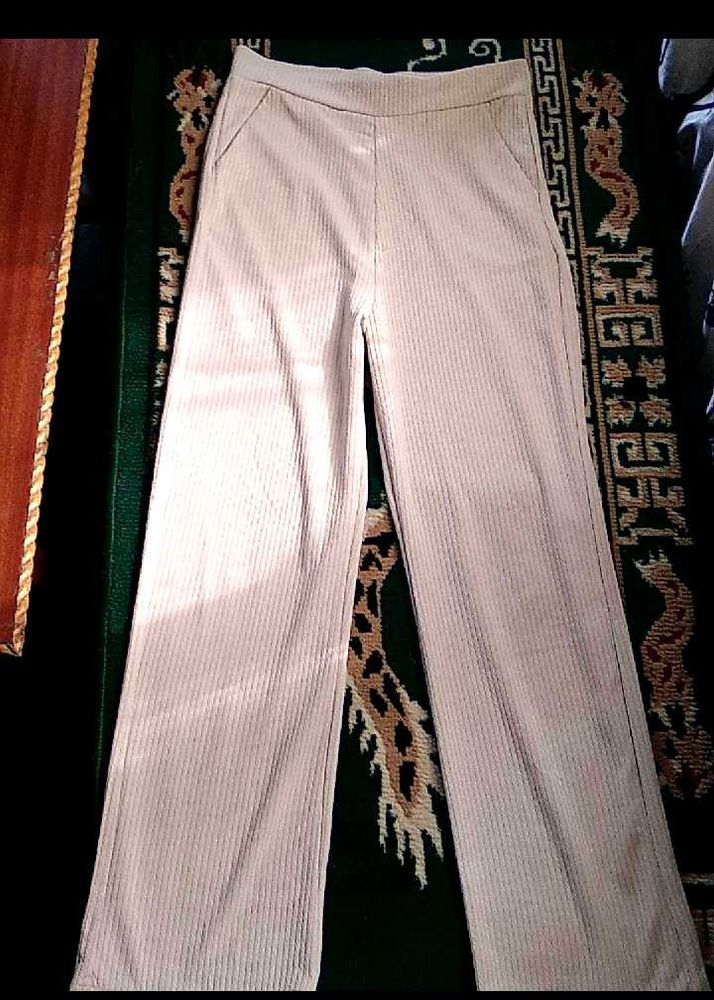 Beige Wide Leg Trousers