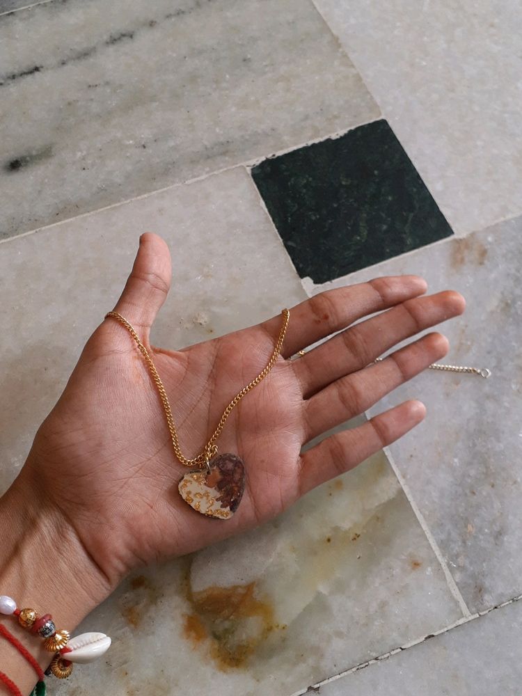 Resin  Pendant In White And Red Rose With Golden Chain