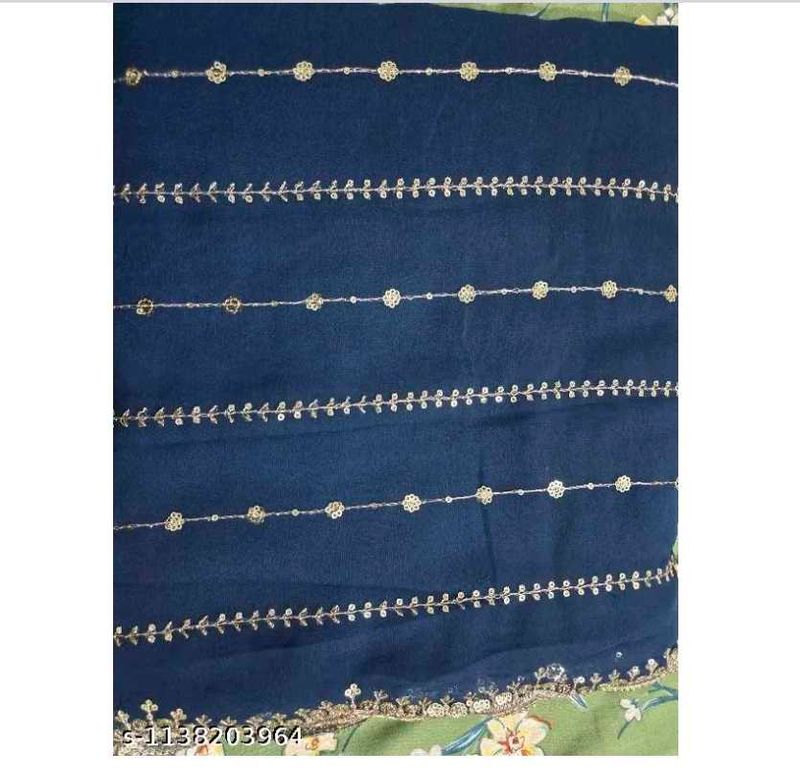 Women’s Navy Blue Embroidered Saree with Golden Fl