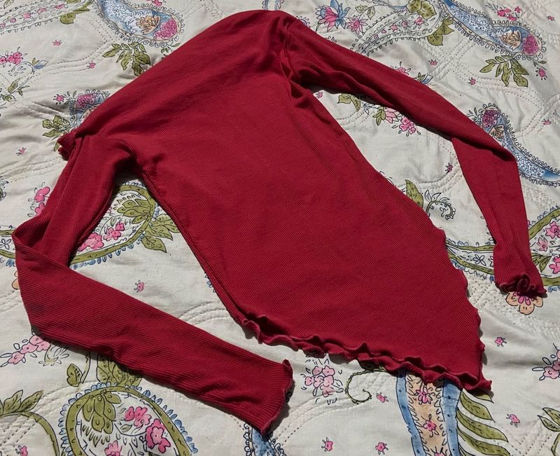 Chic Red Long Sleeve Top